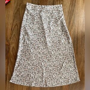 Cream Midi Skirt with Petite Red and Black Floral Print